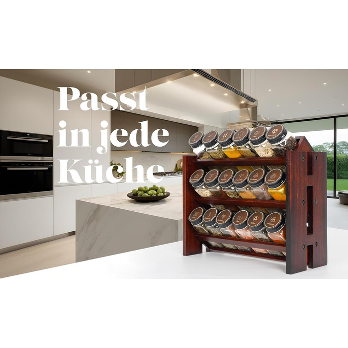 Елегантна підставка для спецій з темного дерева, настінна та настінна, 18 баночок для спецій, 25 етикеток, органайзер для спецій, підставка для спецій, кухонна полиця, вінтажна дерев&39яна підставка для спецій - підвісна система підставок для спецій - збе