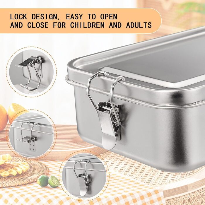 Ланчбокс з нержавіючої сталі, 1400 мл, з двома відділеннями, герметичний. Металева коробка для обіду з рухомою перегородкою, екологічна та без BPA, для дорослих та дітей.