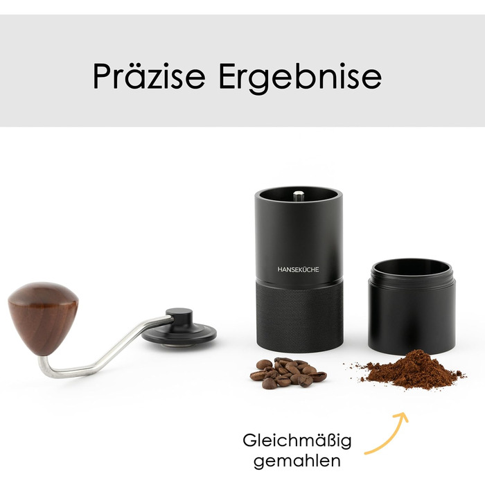 Ручна кавомолка Hansekche - Високоякісна ручна кавомолка з нержавіючої сталі з регульованим помелом - Професійний аксесуар для кав
