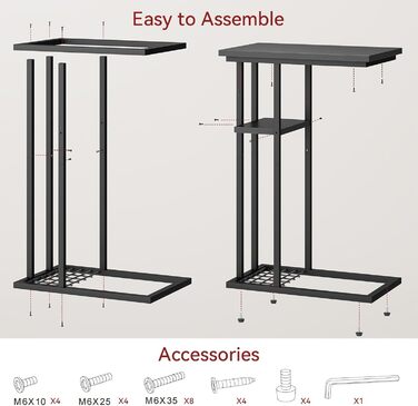 Журнальний столик YMYNY C-подібної форми, елегантний маленький диван-столик, промисловий дизайн, диван-столик 40 x 26 x 61,5 см, стіл для вітальні, спальня, вітальня, чорний HST004B, комплект з 1 предмета, чорний
