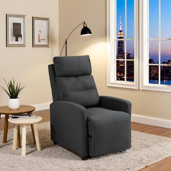 Крісло-реклайнер Mingone з функцією відкидання, сучасне тонке крісло-гойдалку з функцією відкидання на 155, витримує вагу до 150 кг, виготовлене з лляної тканини, темно-сірий колір