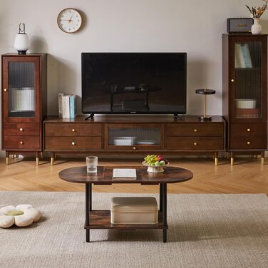 Невеликий дерев&39яний журнальний столик, столик для вітальні, журнальний столик з 2 полицями для вітальні/офісу, сучасний, темно-коричневий чорні ніжки, YD-011H Рустик Коричневий