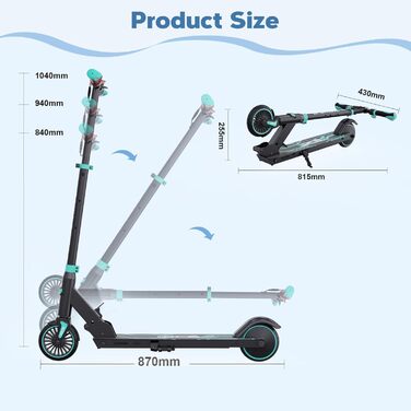 Дитячий електросамокат RCB R15 (8-12-16 років) - до 20 км/год, максимальний запас ходу 16 км, складний електросамокат для дітей, подарунок для підлітків, чорно-синій