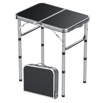 Складаний стіл для пікніка HOMGEN 58x40 см, регульована висота у 3 напрямках, розкладний стіл, стіл для пікніка, балкон, стіл для барбекю, садовий стіл, кемпінговий стіл, легкий та портативний для активного відпочинку, балкону, саду - чорний