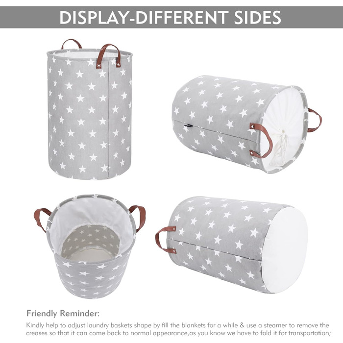 Дюймові потовщені складні круглі кошики для зберігання білизни, бавовняні (Grey Star, L) одноразові Grey Star 20'/L, 20-
