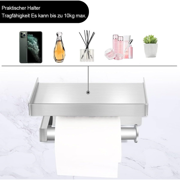 Тримач для туалетного рулону без свердління з полицею, тримач для туалетного рулону Ausbond з нержавіючої сталі SUS304 настінний т