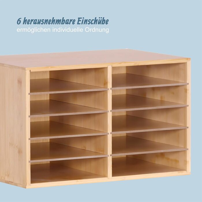 Бамбуковий лоток для документів Relaxdays, DIN A4, 10 відділень, офіс, домашній офіс, ВШХ 349x31 см, настільний органайзер, натуральний