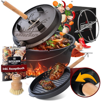 Набір для голландської печі GUSSKNIG - 9-літрова голландська піч - чавунна каструля без ніжок - двофункціональна каструля - вкл. п