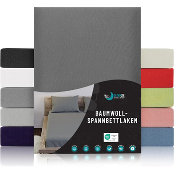 Простирадло 140x190/200см - сертифікована бавовна Oeko-Tex - Антрацит сірий - 100 трикотаж Простирадло приталене 140x190/200 140 x