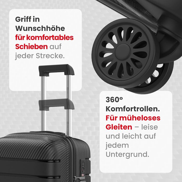 Велика валіза GENTOR на колесах 64x44x24 см Легка валіза на візках з жорсткою оболонкою та замком TSA Велика дорожня валіза з жорсткою оболонкою для подорожей та відпусток Чорна