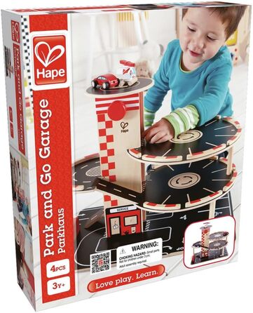 Ігровий набір дерев&39яний гараж від Hape Автомобільний гараж на ТРЬОХ рівнях з автомобілями та вертольотом