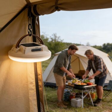 Сонячний кемпінговий ліхтар, світлодіодний дисплей, водонепроникний, акумуляторний, портативний сонячний кемпінговий ліхтар - для використання в приміщенні та на вулиці, для піших прогулянок, походів, нічної риболовлі, відключень електроенергії, бежевий