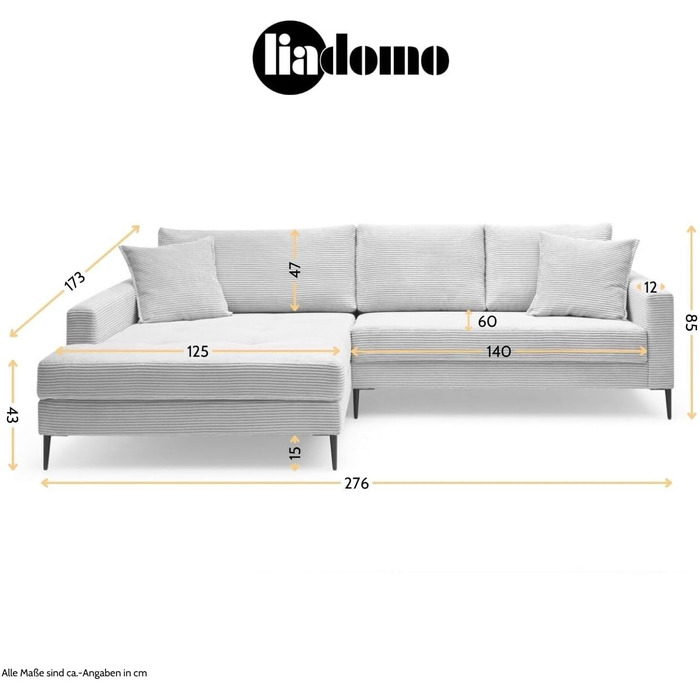 Диван Hilary Graphite, сучасний кутовий диван, вельветова оббивка сірого кольору, шезлонг для правого боку, зручний диван, легко чиститься та має стабільні розміри, металеві ніжки, L-подібний диван, зроблено в Європі, шезлонг для правого боку, графіт