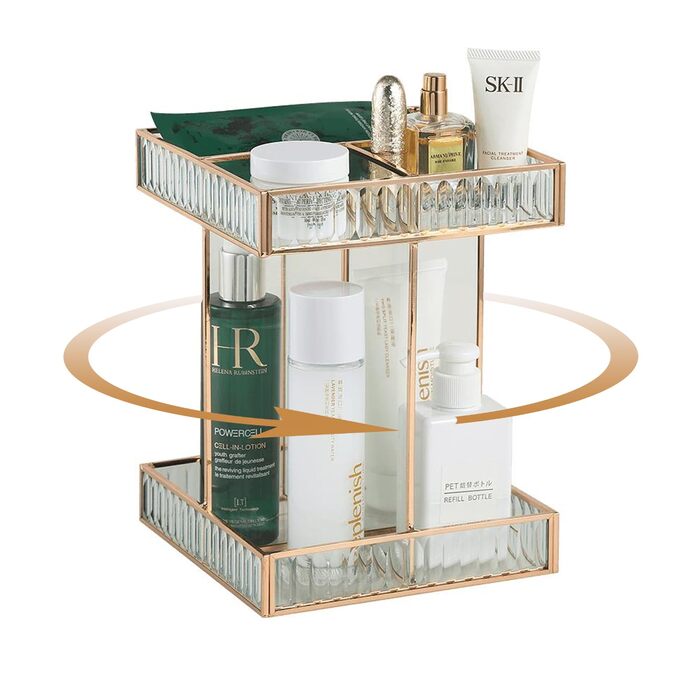 Обертовий косметичний органайзер на 360, органайзер для макіяжу великої місткості, скляні органайзери для догляду за шкірою, для туалетного столика, спальні, ванної кімнати, прозорий