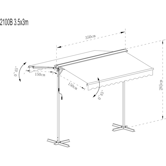 Окремостояча маркіз METRO Professional з ручкою, алюміній/поліестер, 3,5 x 3 м, сріблястий