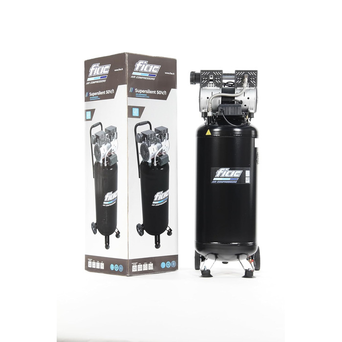 Вертикальний повітряний компресор FIAC SUPERSILENT 50V, безмасляний, максимальний тиск 8 бар, 1 к.с., бак 50 л, рівень шуму 58 дБ