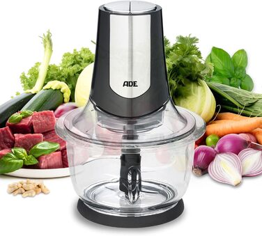 Потужний електричний подрібнювач потужний двигун 500 Вт велика скляна чаша 1,2 л 4 леза з нержавіючої сталі 2 швидкості цибуля, ов