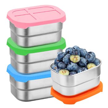 Набір з 4 контейнерів для перекусів з нержавіючої сталі, 230 мл, з силіконовою кришкою. Герметичні контейнери для їжі, фруктів, мюслі та заморозки.