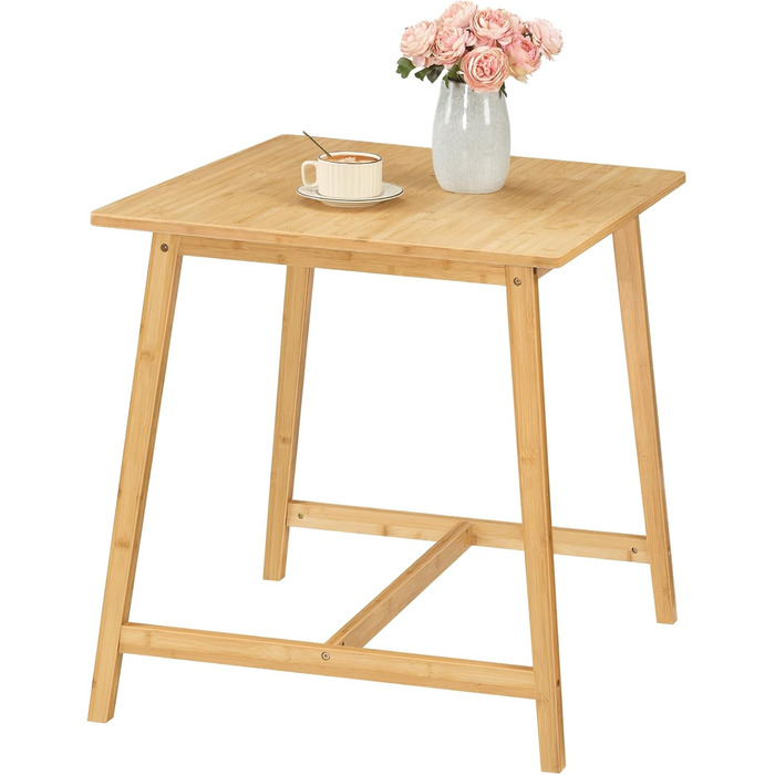 Невеликий обідній стіл, квадратний кухонний стіл 70 x 70 x 75 см, обідній стіл для 2-4 осіб, для невеликих приміщень, легке складання, їдальня, вітальня, офіс, колір натурального дерева EYL72CZ01