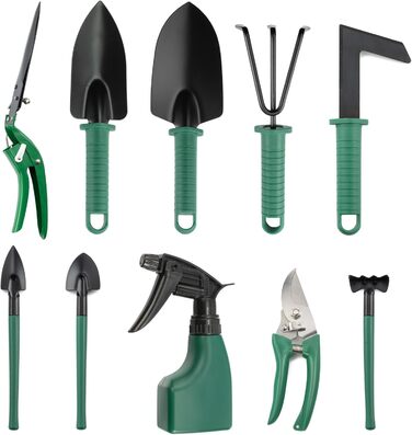 Набір садових інструментів з нержавіючої сталі, 10 предметів. Комплект для догляду за садом, набір для роботи в саду з кейсом, набір для розсади, ручні садові інструменти, ідеальний подарунок для садівників та садівниць.
