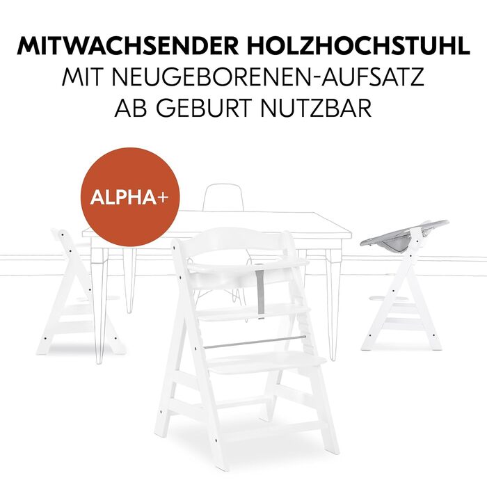 Стільчик для новонароджених Alpha Plus з відбійником 2в1 - дерев'яний стільчик для немовлят від народження, з накладкою на сидіння