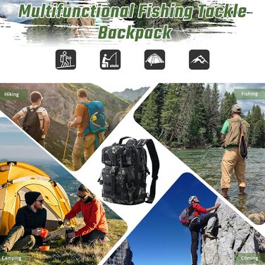 Рибальська сумка Aceshop, водонепроникний рюкзак для рибальських снастей Рибальський рюкзак Військова сумка через плече Molle Fishing Bag Тактичний туристичний рюкзак Багатофункціональний військовий рюкзак для риболовлі Похідний камуфляж