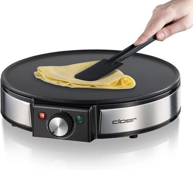 Млинниця Cloer 6630, для солодких або солоних млинців з 30 см Ø, 1200 Вт, антипригарне покриття, в т.ч. дерев'яний розмазувач і токар тіста, чорний Single