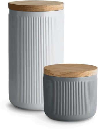 Керамічні банки для зберігання SPRINGLANE 2 шт. Набір з дерев'яними смужками кришки, гумовими дерев'яними кришками, ящиками для зб