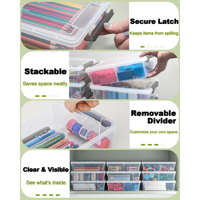 Набір із 6 коробок для зберігання об&39ємом 2,1 л з кришками, маленьких (23,6x15x7 см), потовщених коробок для зберігання з відділеннями, прозорої пластикової коробки з кришкою, штабелюваних коробок для зберігання ручок, будівельних блоків, приладдя для р