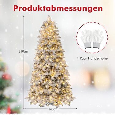 Штучна ялинка з вогнями та снігом 210 см COSTWAY