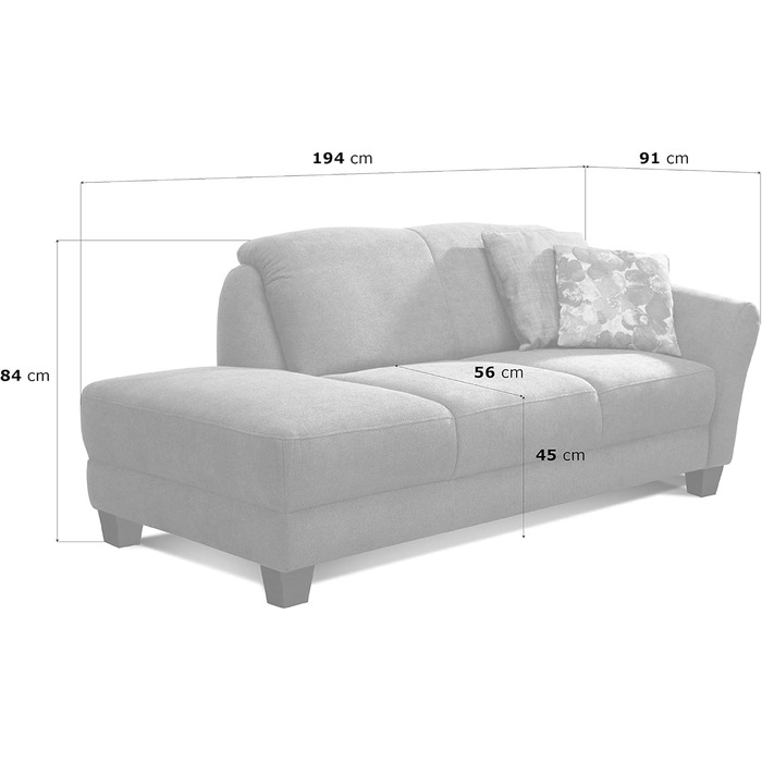 Шезлонг з пружинною серцевиною та правим підлокітником у стилі кантрі, 194 x 84 x 91 см, світло-сірий, правий підлокітник, ніжки натуральний паризький світло-сірий