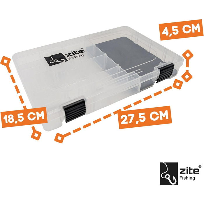 Набір рибальських ящиків для приманки Zite для джигів та приманок, 3 предмети Плоский органайзер зі вставкою з пінопласту EVA 4 довгі бічні відділення та 1 основне відділення, 27,5 x 18,5 x 4,5 см, рибальський ящик, ящик для джигових гачків, рибальський я