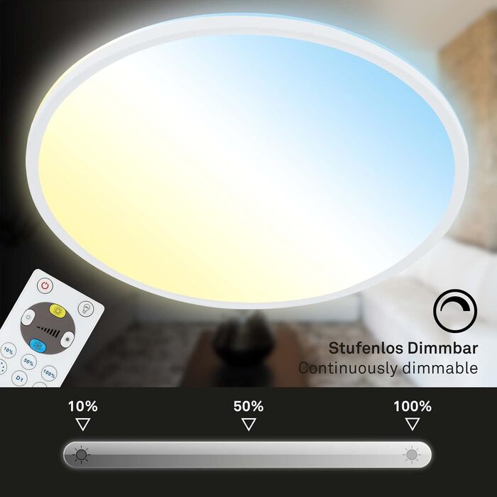 Світлодіодна панель світильників BRILONER, стельовий світильник з регулюванням яскравості, стельовий світильник з підсвічуванням, в т.ч. пульт дистанційного керування, 22 Вт, 3000 люмен, 420x29 мм (ДхВ) (круглий, 29,3 см, білий)