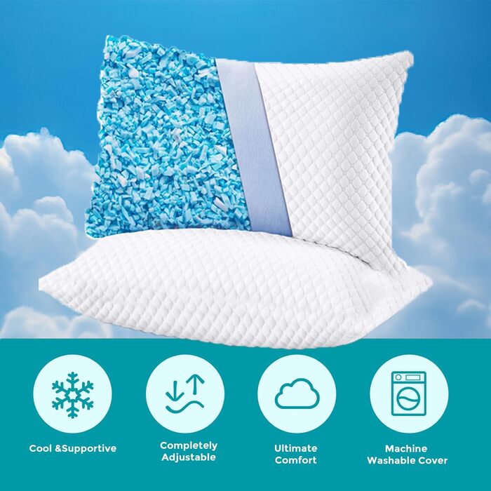 Розумна подушка Artwelt, подушка для шиї з піни з ефектом пам&39яті, регульована по висоті, ергономічна, двосторонній комфорт для літа та зими, гіпоалергенна, чохол, який можна прати, 50x70 см ()