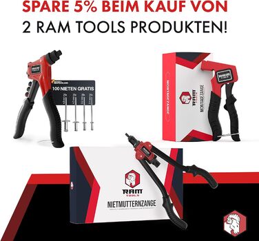 Кліщі для заклепки RAM TOOLS, заклепувальні кліщі з набором 100 заклепок 4 розмірів, глухі кліщі із запатентованою технологією, налаштування заклепок на професійному рівні