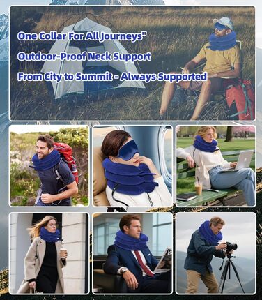 Регульований носильник для шиї надувна подушка для шиї з маскою для сну, підтримка шиї для шийного відділу хребта та полегшення болю в шиї для подорожей, роботи та кемпінгу (синій) Синій 1