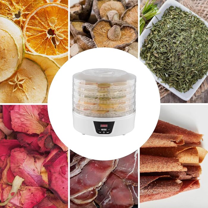 Дегідратор TZS First Austria Дегідратор для фруктів, трав, грибів і м'яса цифровий з таймером і регулятором температури 35-70C 5 рівнів, полиці з інкрустацією без бісфенолу А, дегідратор з таймером