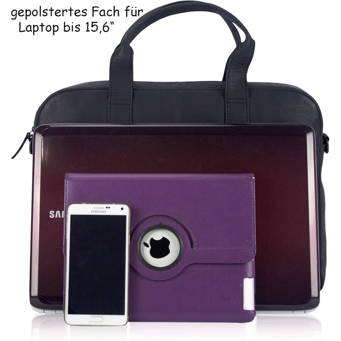 Сумка для ноутбука Sunsa 15 дюймів. Шкіряний діловий портфель. Чорна сумочка. Чоловіча сумка через плече у вінтажному стилі.