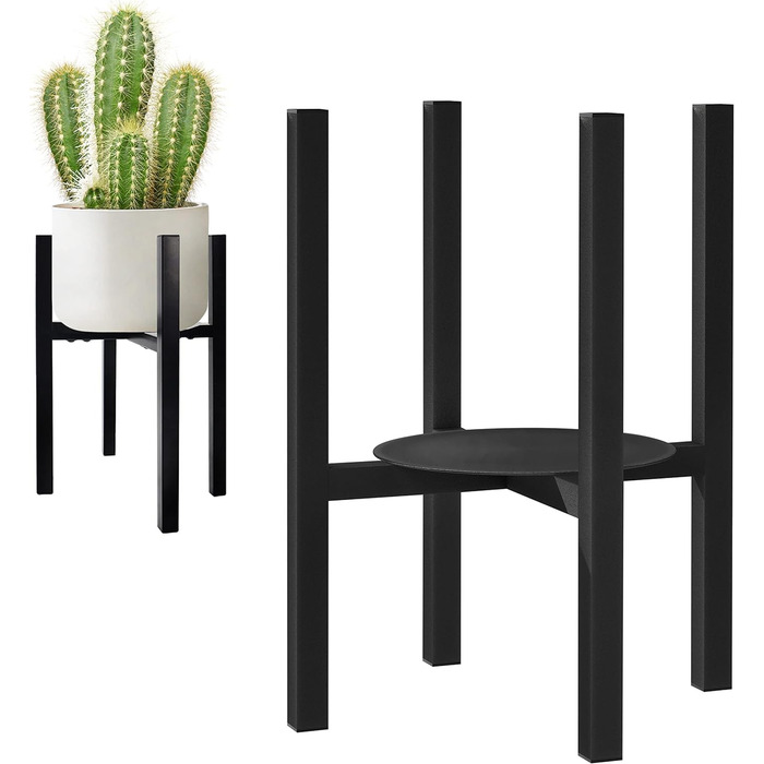 Регульована підставка для рослин для використання в приміщенні та на вулиці, металева підставка для квітів, міцна монтажна рама, підставка для квіткових горщиків з лотками для горщиків різних розмірів, висота 38 см (1 упаковка, чорна)