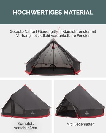 Намет JUSTCAMP Bell Tipi для сімей та груп - 4 розміри (4-12 осіб) - Водонепроникний (3000 мм) - Висота стоячи - 2 кольори (сірий, м&39ятний) 8 осіб - Сірий