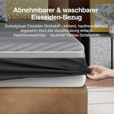 Матрац Novilla Coolmax 140x200 см 7-зонний матрац з холодної піни з гелем та зеленим чаєм, з охолоджувальною тканиною, H3 та H4 середньої жорсткості, висота 30 см, сертифікований Oeko-Tex, дихаючий чохол, який можна прати, 140 x 200 см 30 см