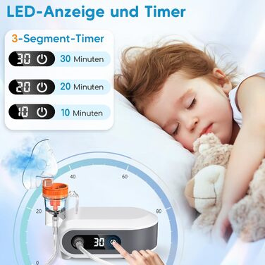 Інгалятор для дорослих, світлодіодний цифровий дисплей інгалятор дитячий, компресорний небулайзер портативний з функцією таймера інгалятор дорослий дитячий ефективний при респіраторних захворюваннях в домашніх умовах сірий