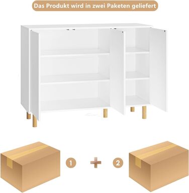 Комод FirFurd, сервант, біла кухонна шафа з 3 дверцятами, дизайн без ручок, регульовані полиці, 107x40x80 см (ШxГxВ)