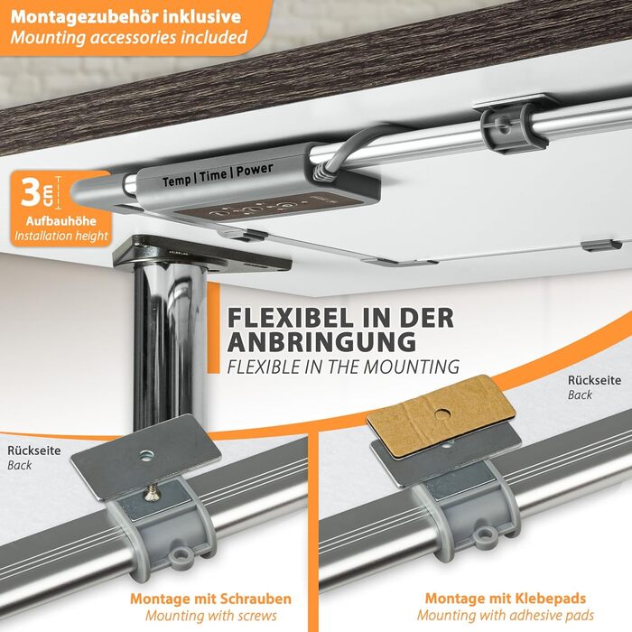 Інфрачервоний настільний обігрівач 36x45 см нагрівальна пластина 117 Вт для робочого місця, офісу, домашнього офісу, касових апаратів, стійок рецепції, інформаційних стійок, кріплення під стіл, магнітний тримач