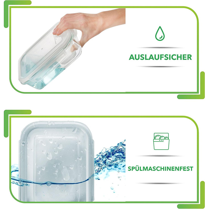 Скляні контейнери для зберігання продуктів з кришками - Коробки для приготування їжі - Набір скляних контейнерів - Можна мити в посудомийній машині, використовувати в мікрохвильовій печі та морозильній камері (1060 мл 1 відділення) 5 шт. по 1060 мл - 1 ві