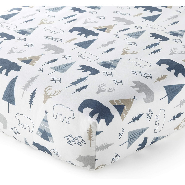 Комплект постільної білизни в дитяче ліжечко Levtex Baby Emerson, темно-синій, блакитний, сірий і коричневий, пригоди тварин, 4 пр
