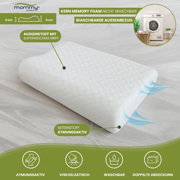 Ортопедична подушка - подушка для підтримки шиї - сертифікована Oeko-TEX - подушка для зняття болю в шиї - подушка з піни з ефектом пам&39яті - ергономічна подушка - суперм&39яка тканина, яку можна прати внутрішній чохол