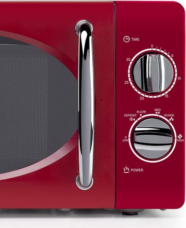 Мікрохвильова піч ємністю 20 літрів, 6 рівнів потужності, таймер до 30 хвилин, вінтажний дизайн, 700 Вт, сталь, червоний, 2020 -