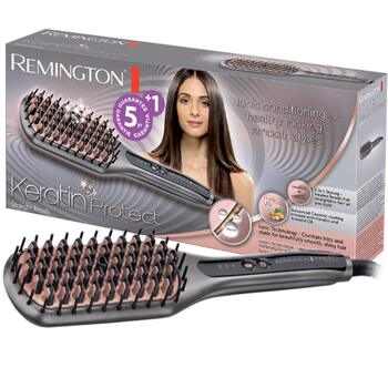 Стайлер-щітка для випрямлення волосся Remington (керамічне покриття з кератином та мигдальною олією, цифровий дисплей, 150-230C) CB7480, іонна технологія, сірий/рожеве золото, Extra Large