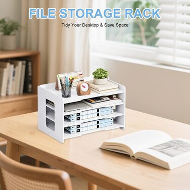 Лоток для листів формату А4, органайзер для офісу, лоток для акуратного зберігання паперу формату А4, ручок, книг, листів, документів, тримач для документів (білий - 4 відділення)